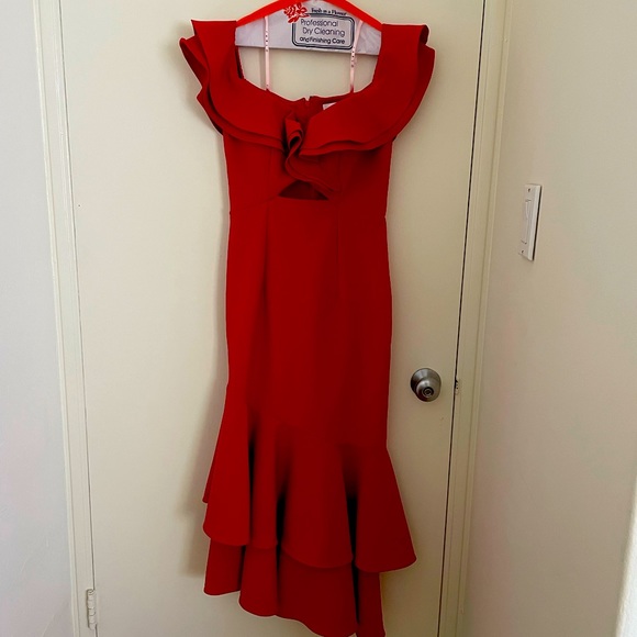 Red off-the-shoulder ruffle dress — pristine condition - Picture 3 of 4